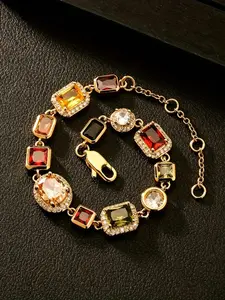 Hip-Hop Retro Geometric Colorful Rhinestone Chain Bracelet for Men and Women, Elegant Shiny Daily Wear Party Gathering Bracelet