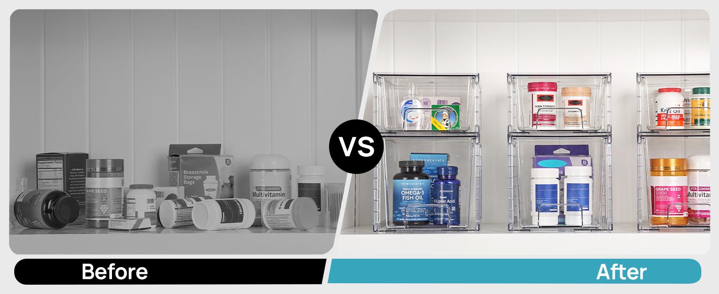 SUNDAY MIRTH 4 Pack Stackable Storage Drawers,Clear Acrylic Drawer Organizers with Handles, Easily Assembled For Fridge, Bathroom, Kitchen Undersink, Cabinet, Pantry Organization and Storage SUNDAY MIRTH 4 Pack Stackable Storage Drawers,Clear Acrylic Drawer Organizers with Handles, Easily Assembled For Fridge, Bathroom, Kitchen Undersink, Cabinet, Pantry Organization and Storage