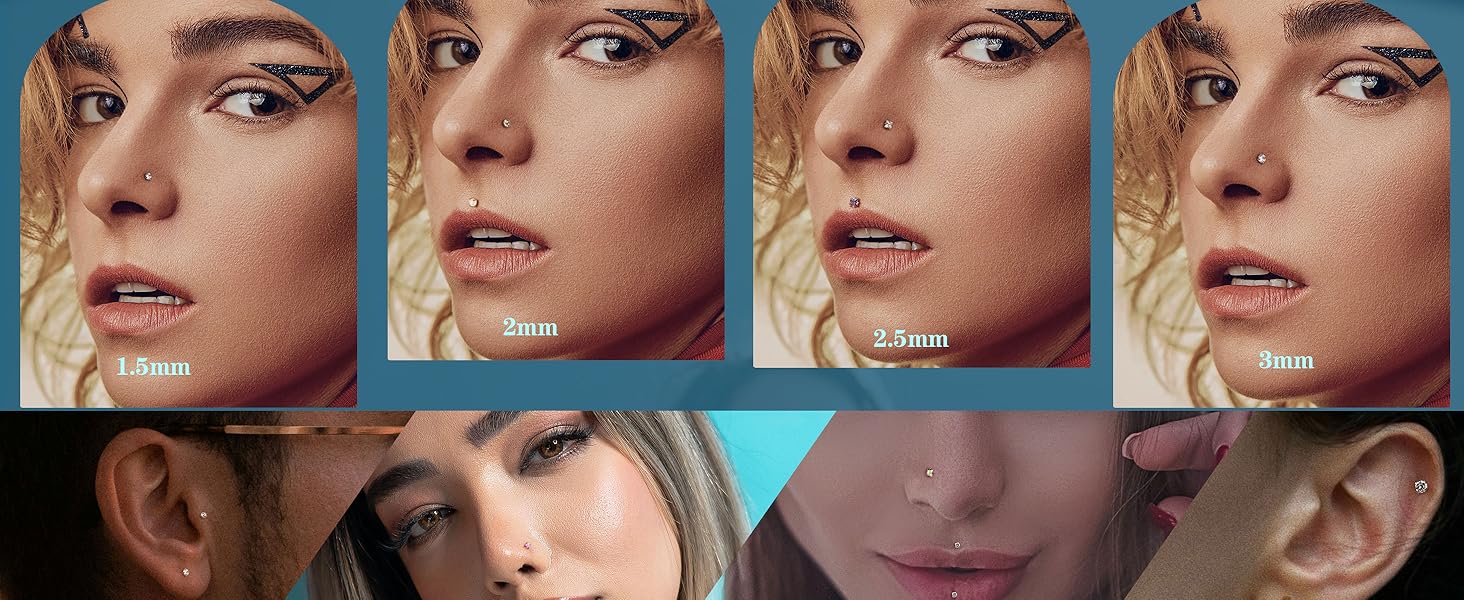 LOLIAS 18PCS Threadless Nose Rings Studs for Women Men 20G 18G 16G Hypoallergenic Surgical Stainless Steel Labret Lip Rings CZ Opal Push in Earrings Flat Back Nose Stud Cartilage Nostril Conch Helix Tragus Piercing Jewelry