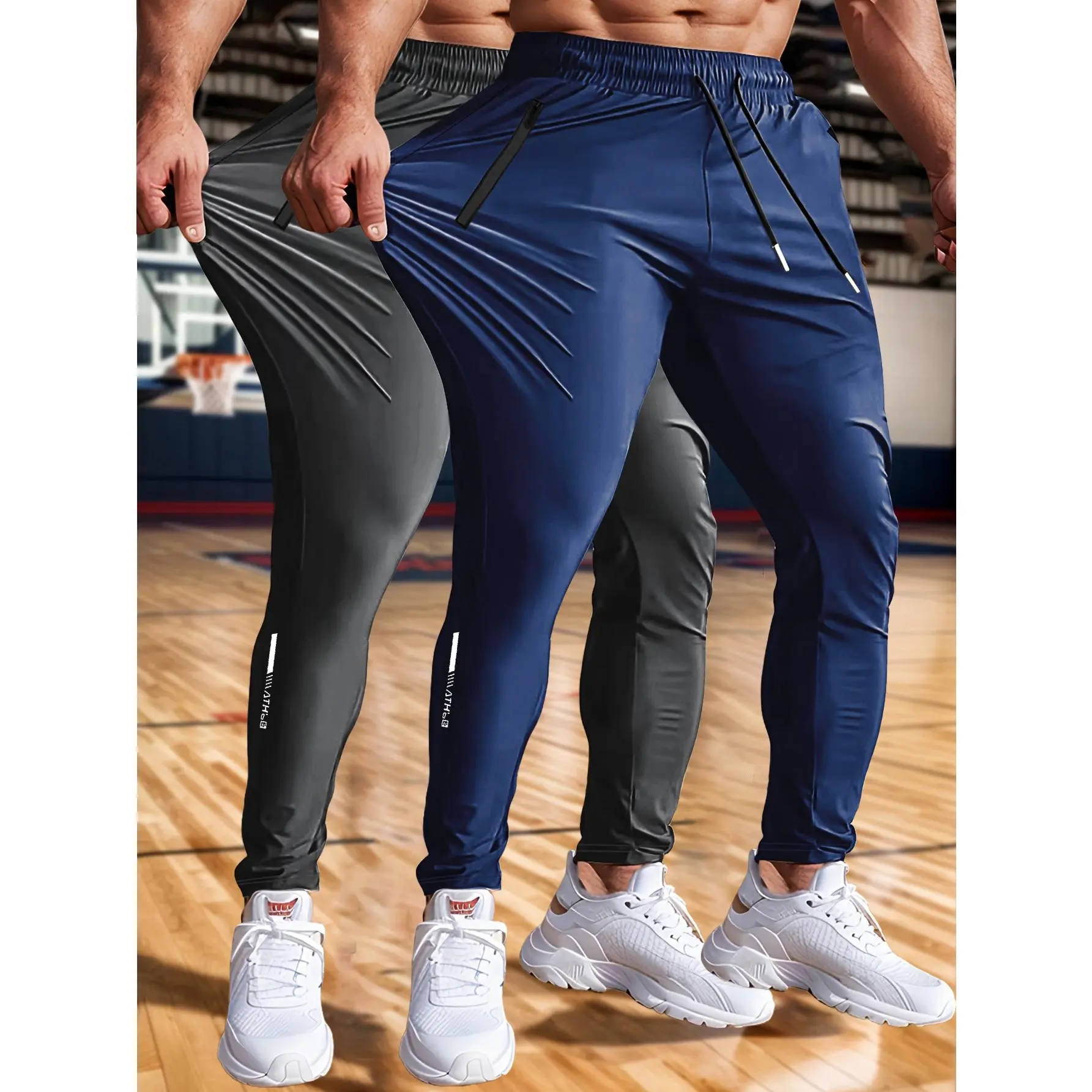 Men's 2-Pack Ice Silk 3/4 Jogger Pants, High-Stretch Quick-Dry Breathable Fabric, Drawstring Waist, Safe Zipper Pockets, Multi-Sport Pants for Golf, Outdoor Training