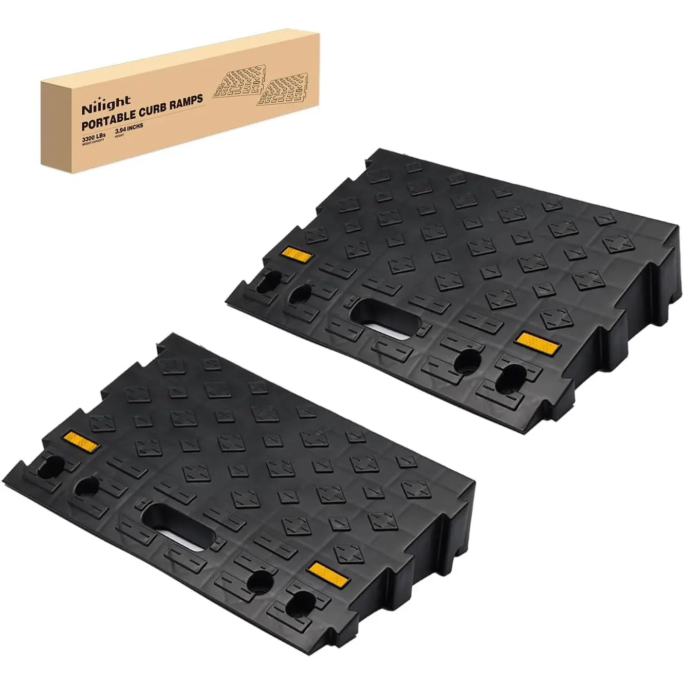 Nilight 2-Pack Portable Plastic Curb Ramps - 3.9 in Rise Interlocking Threshold Ramps for Wheelchairs, Scooters, Motorcycles, Curb Access & Thresholds