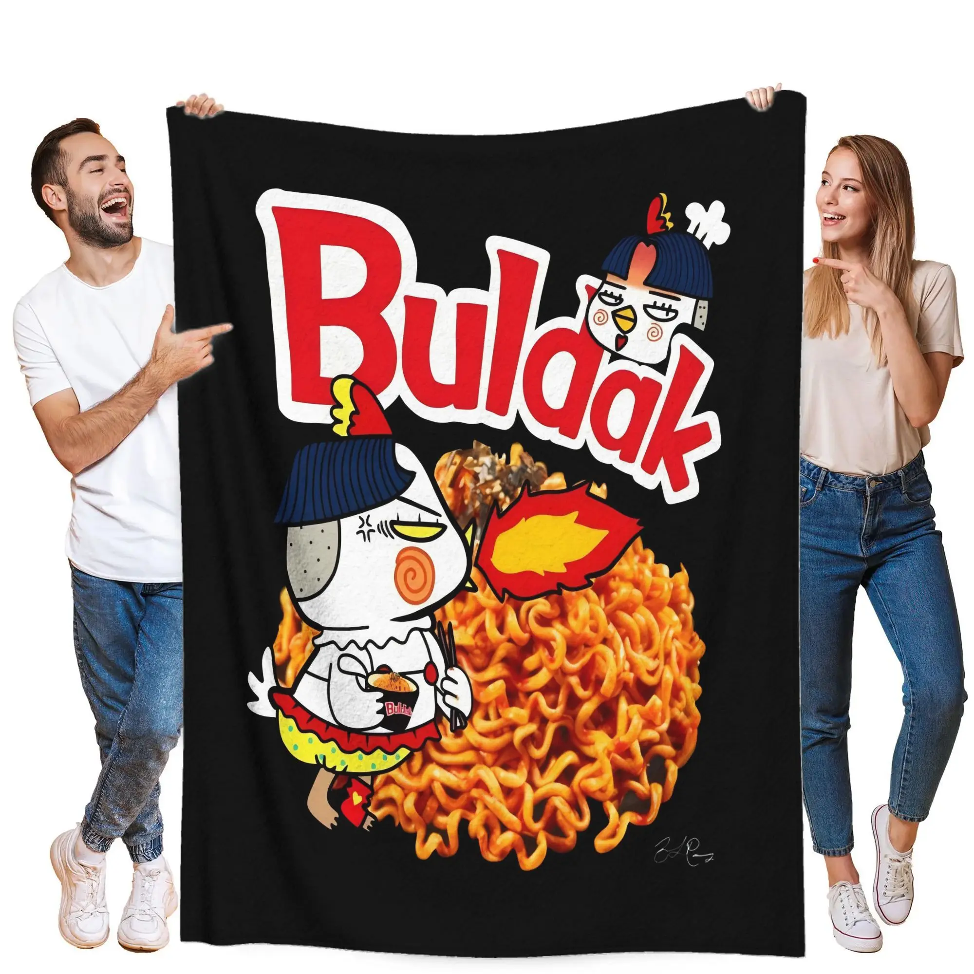 Ultra-Soft Flannel Buldak Spicy Noodle Print Blanket - Cozy Warm Fashion Accessory, Funny Korean Ramen Throw for Couch Bed, Unique Gag Gift for Noodle Lovers, Cozy Warmth, Casual