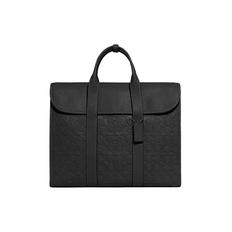 COACH Gotham 39 Polished Pebble Leather Tote Crossbody Briefcase for Men, Large, Black