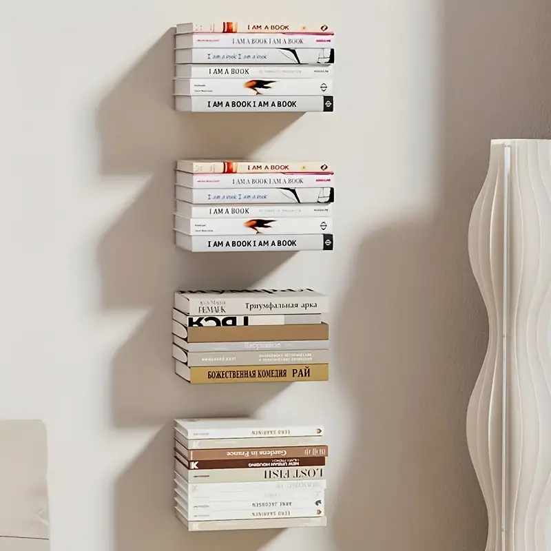 Two-Piece Wall-Mounted Floating Bookshelf, Creative Invisible Book Stand, Modern Home Decor, Space-Saving Design, Easy Installation