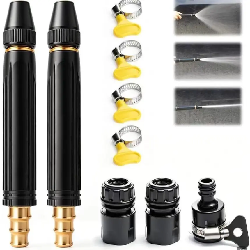 9-Piece Adjustable Twist Brass Heavy Duty Hose Nozzle High Pressure Solid Metal Garden Water Spray Patterns Nozzle Sprinkler Jet Sweeper Power Washer Attachment for Car Washing Plants Alloy Sprayer