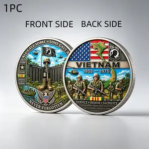 1PC American Vietnam Service Memorial Coin 3D Relief Honor And Sacrifice Challenge Token Tribute Keepsake Collection Gift For Father Grandfather Brother Friend Veteran Supporter Memorial Day Independence Day Anniversary Display