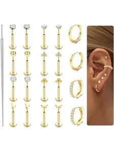 Threadless Flat Back Earrings Studs 316L Surgical Steel Cartilage Earrings for Women Men Push in Nose Rings Studs 20G 18G 16G CZ Opal Tragus Helix Conch Lip Labret Medusa Nostril Body Piercing Jewelry Hypoallergenic