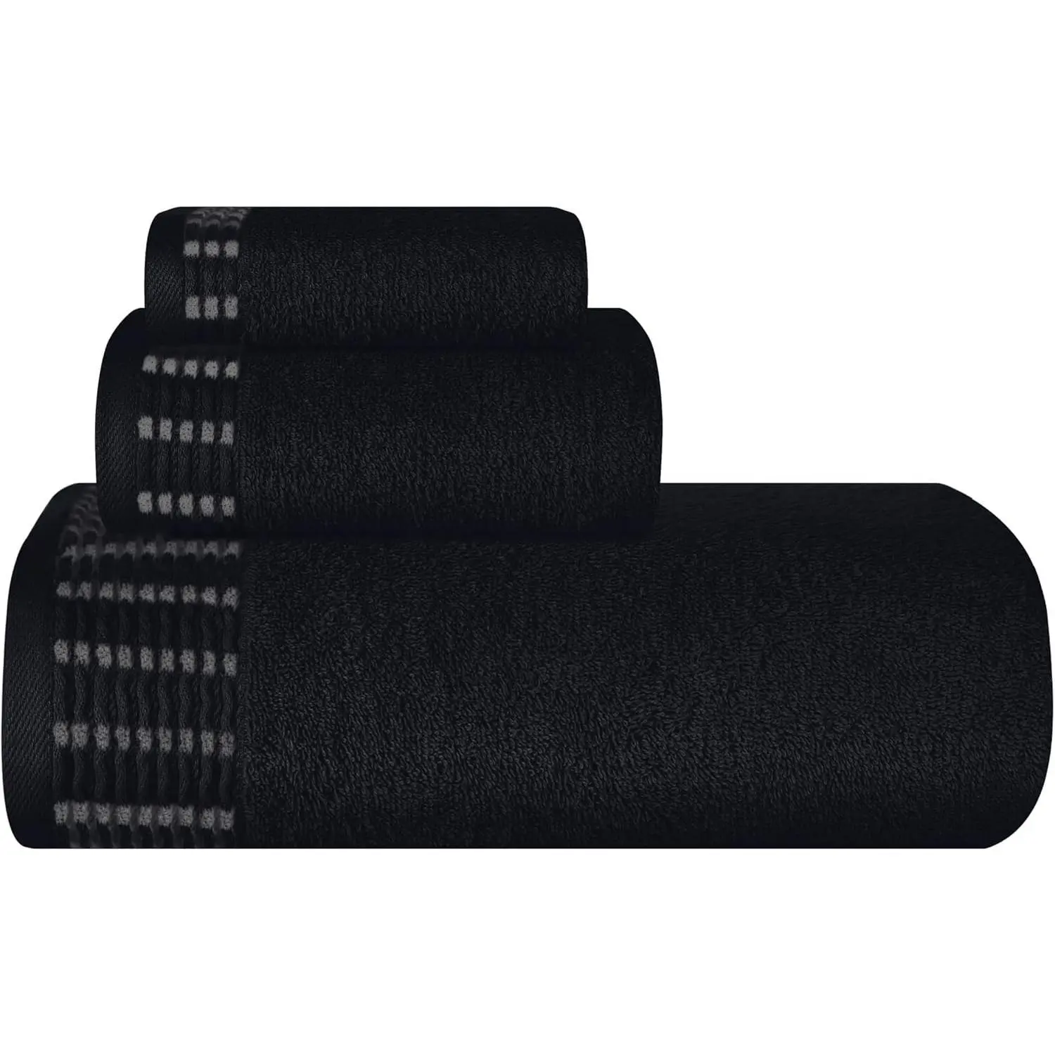 Ultra Soft 3 Pack Cotton Towel Set, Contains Bath Towels 28x55 inch, Hand Towels 16x24 inch & Wash Cloths 12x12 inch, Ideal Everyday use, Compact & Lightweight - Black