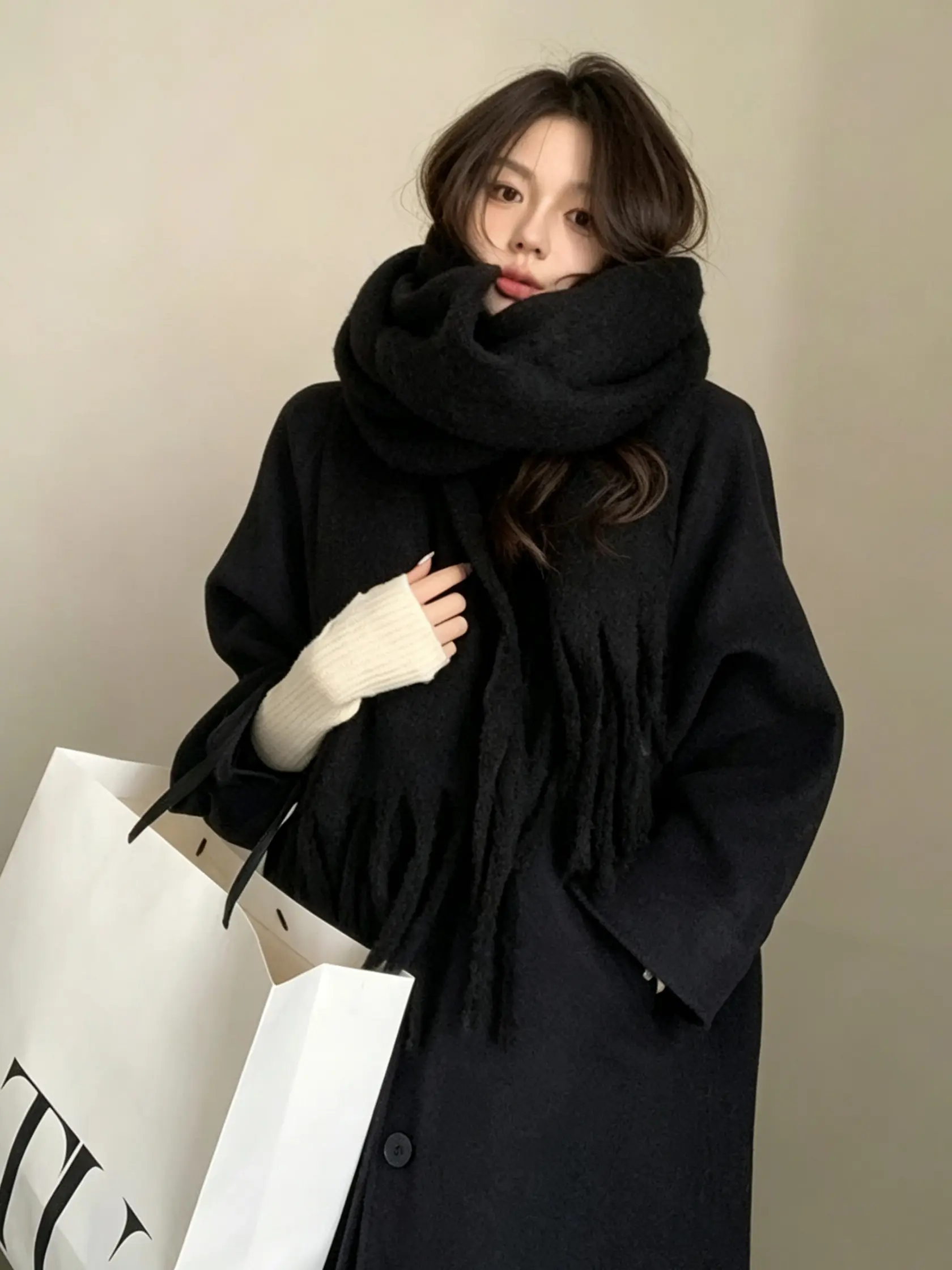 Women's Fall Winter Thick Plain Fringe Scarf, Fashion Versatile Warm Scarf, Couple Simple Neck Wrap, Stylish and Cozy Accessory