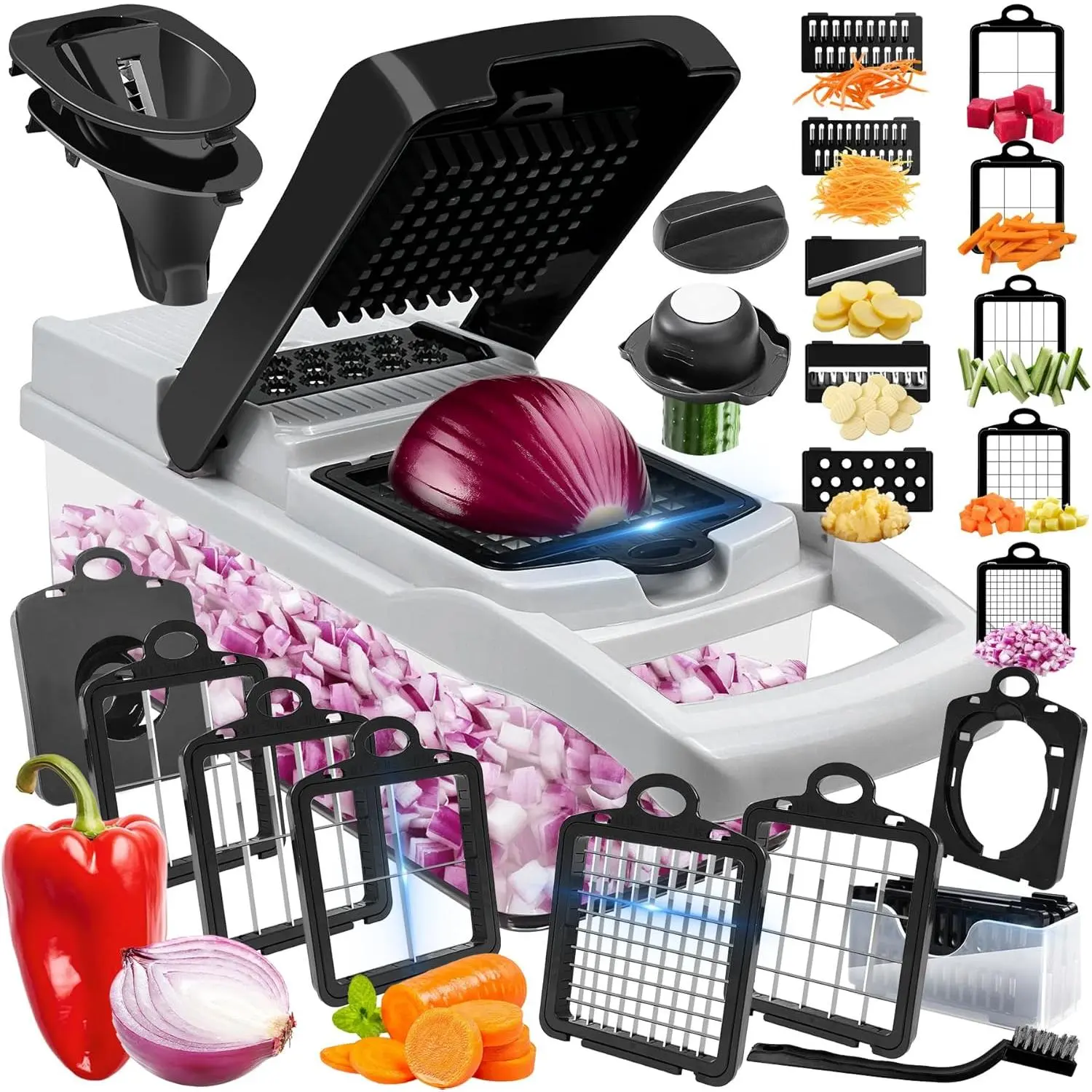 10 Blades Slicer Onion Dicer, Multi 23-in-1 Veggie Mandoline Food Cutter for Tomato Fruit, Vegetable cutter with Hand Protector, Egg Separator & Slicer