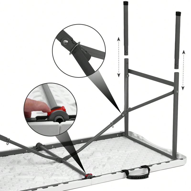 4FT/6FT Plastic Folding Table, Fold-in-Half table with handle, Adjustable Height Outdoor Camping Table for Party, Kitchen and Beach, White - Straight Legs 4FT/6FT Plastic Folding Table, Fold-in-Half table with handle, Adjustable Height Outdoor Camping Table for Party, Kitchen and Beach, White - Straight Legs