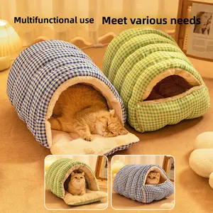 Semi-enclosed Warm Cat Nest Plush Soft Inner Lining Cozy Winter Retreat for Feline Comfort