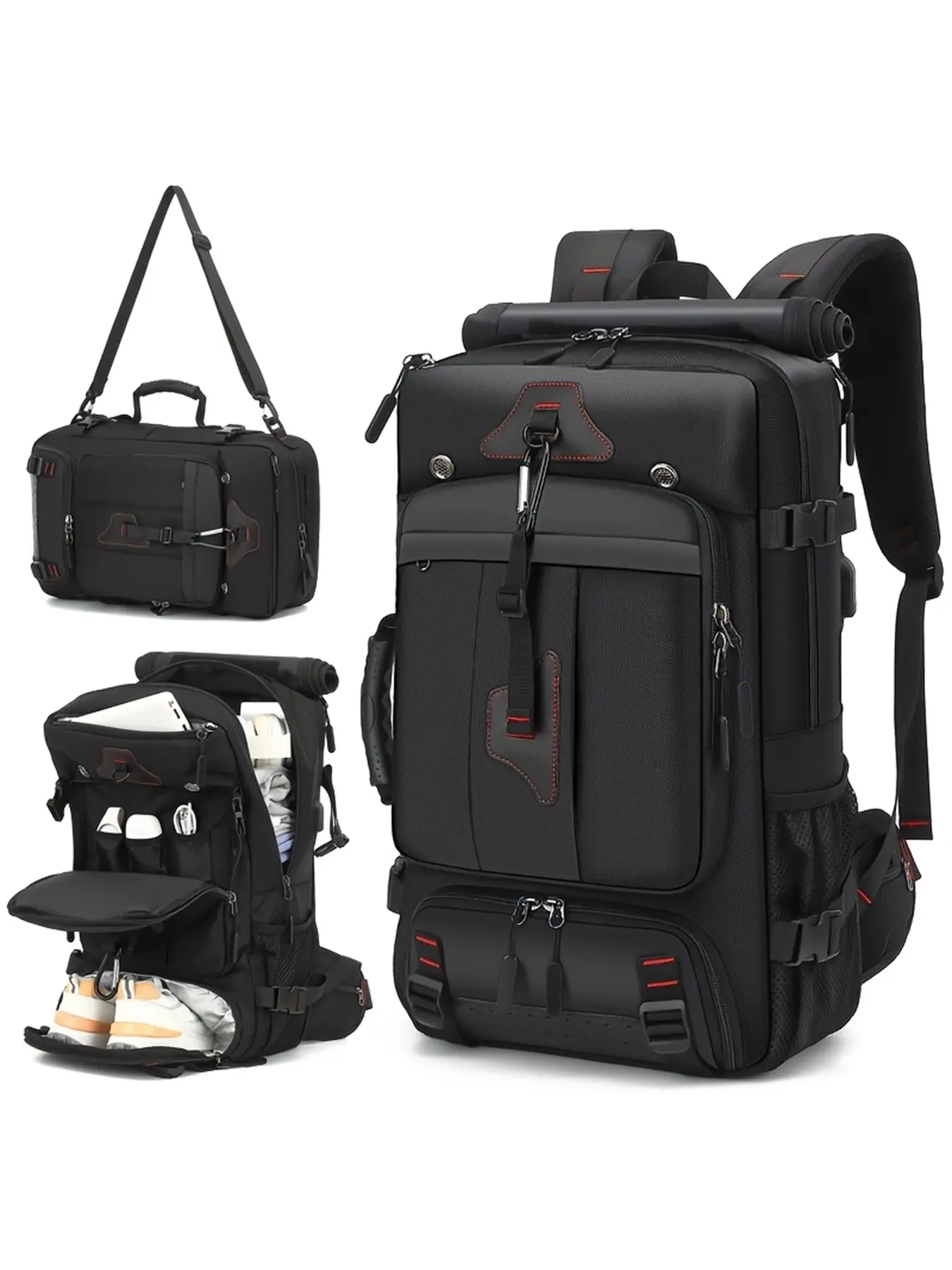 Large Capacity Travel Hiking Backpack, Multi-Functional Oxford Cloth Bag, Convertible Shoulder Bag with Shoe Compartment, Ideal for Camping and Outdoor Activities, Outdoor Rucksack