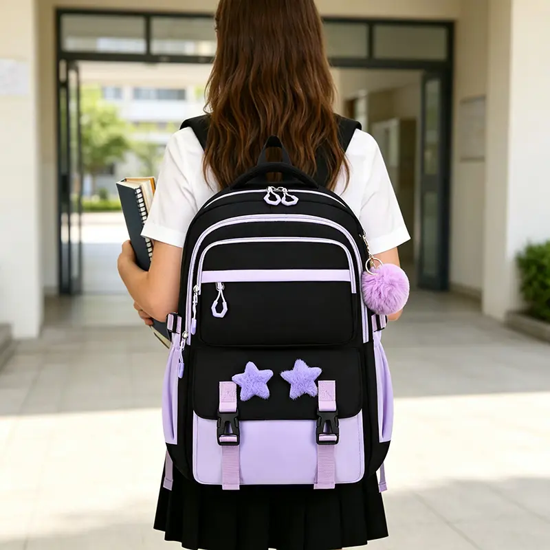 2026 Viral Coquette Kawaii Star Backpack for Elementary Teen Girls Large Capacity Water Resistant School Bookbag, Breathable Stress Relief Padded Back Support Student Laptop Backpack for Back To School Daily Travel OOTD
