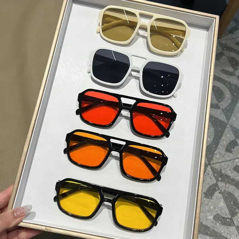 Women's 5-Pack Stylish Polarized Sunglasses, Oversized Vintage Rectangle Polyamide Statement Frame Glasses with Semi-Rimless Design, UV400 Protection for Daily Use, Female, Natural Material, Stylish Accessories