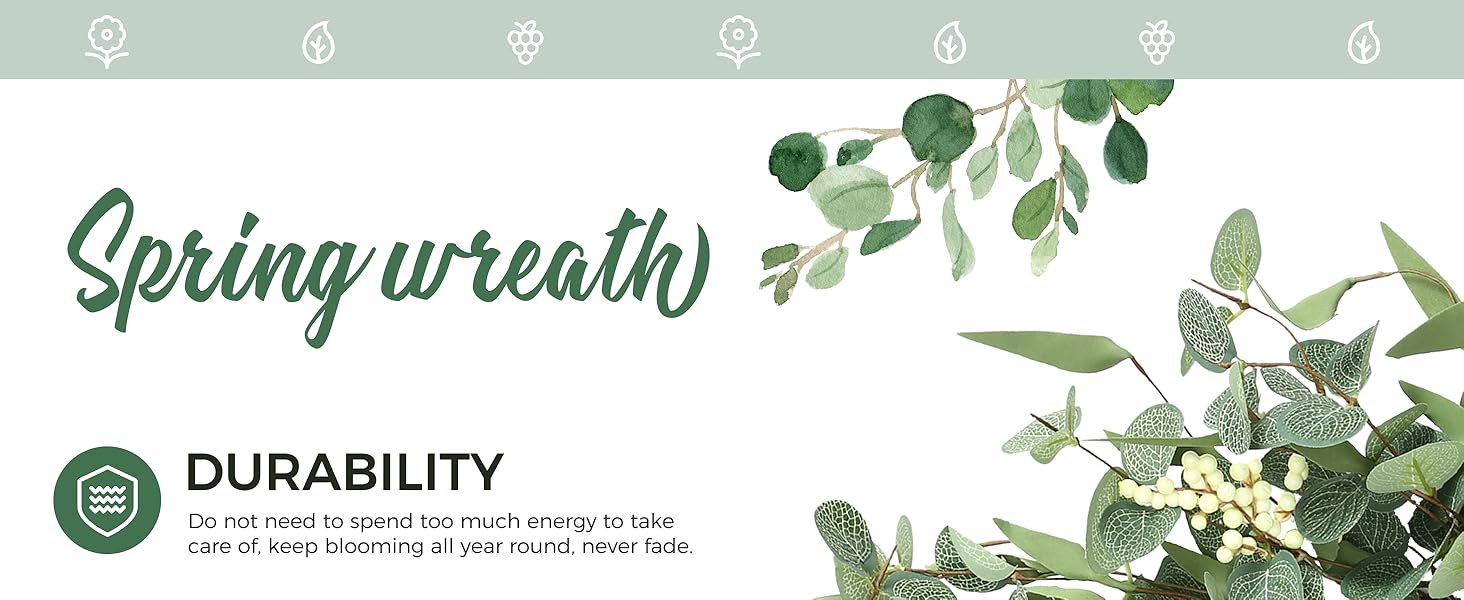 Pinkpum 20'' Eucalyptus Wreath for Front Door, Porch, Window - Green Decor for Home, Farmhouse - Spring, Summer, Fall, All Seasons