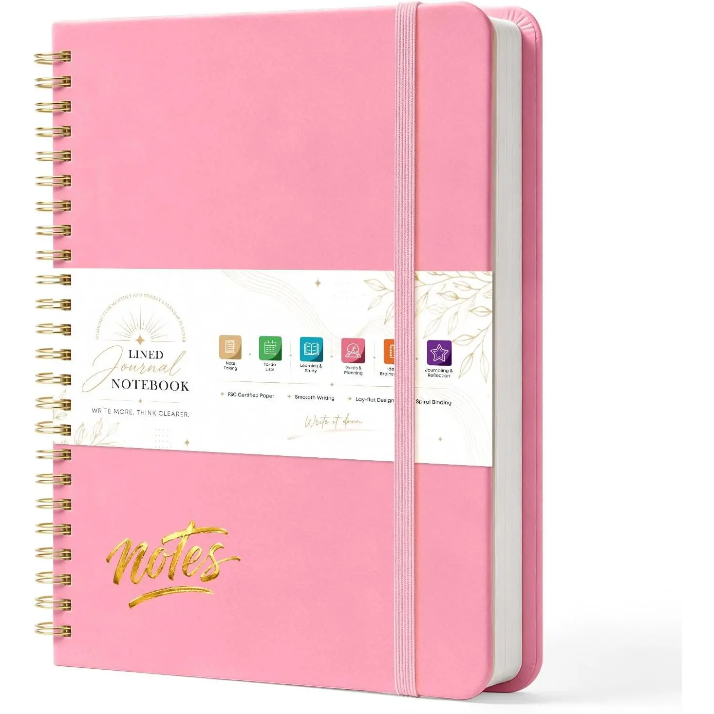 Lined Spiral College Ruled Journal Notebook,140 Pages,A5(5.9" x 8.3") | ,Hardcover,for Men & Women,for Work & School Note taking,Eye-Friendly Paper,An inner pocket,an elastic closure band