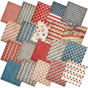 Ganeen 60 Pcs 10 x 10 Inch Vintage Patriotic Quilting Fabric Squares 4th of July Fabrics Bundle American Flag Fabric Patchwork Red White Blue Precut Strips for Memorial Day Sewing Material DIY Crafts