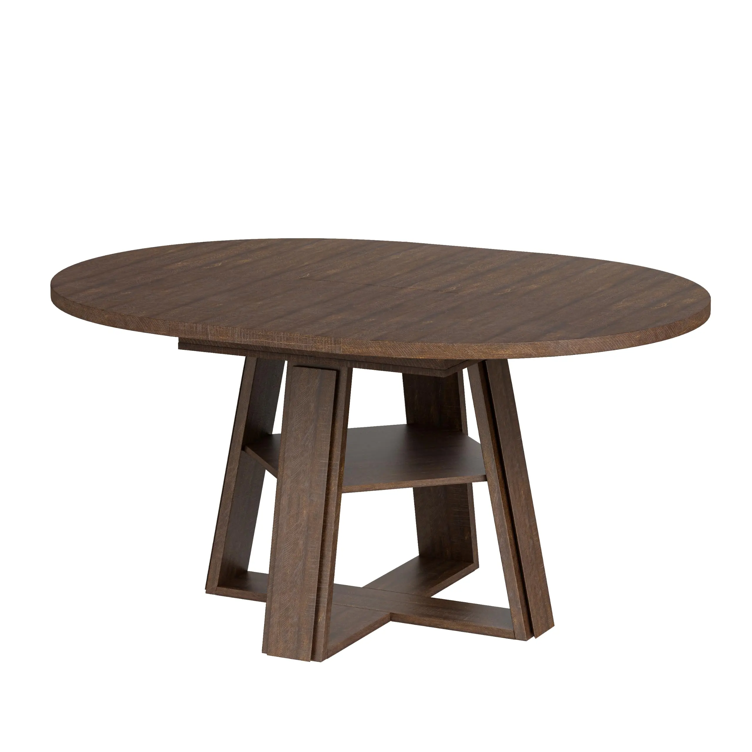 Garvee 43.3 Inch - 59.06 Inch Extendable Round Dining Table for 4-8, Transformer Oval Kitchen Table with Wooden Pedestal Base, Dining Room Table with Storage Shelf for Kitchen, Apartment (Retro Brown)