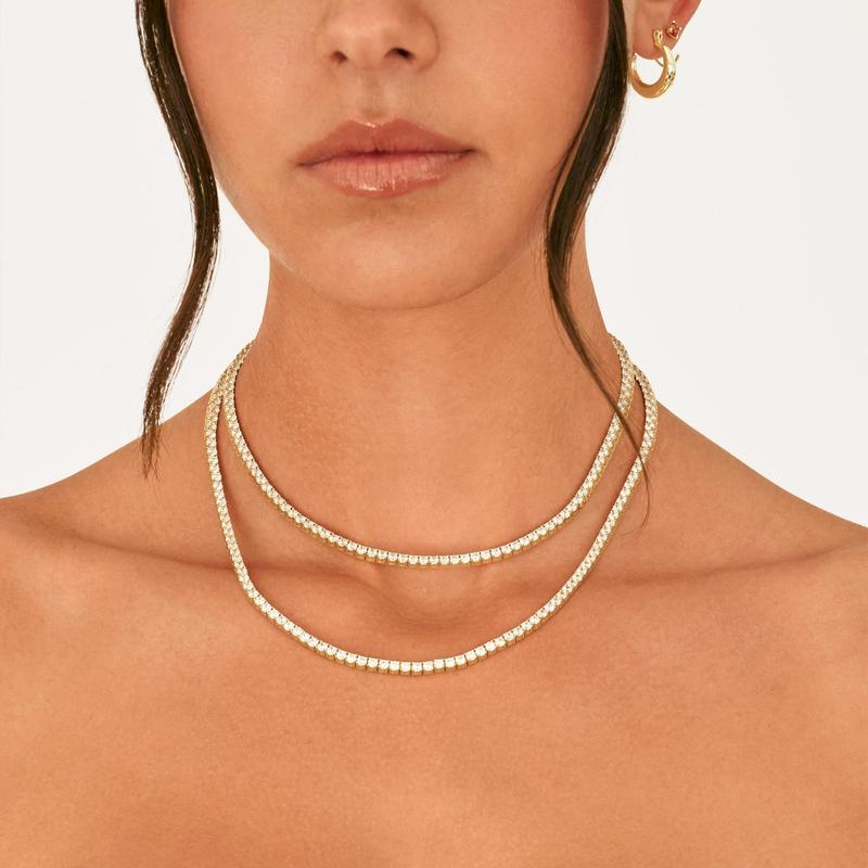 [ICE HUE]14K Gold Vacuum Plated Copper with 5A+ Sri Lanka Zircon Simulated Diamond Tennis Necklace Miami Italy Mexico & Micro Inspired for Women & Men Luxury Jewelry,Daily Wear,Casual Fashion,Gift Idea,,Classic,Hip Hop,Simple,Sporty Style