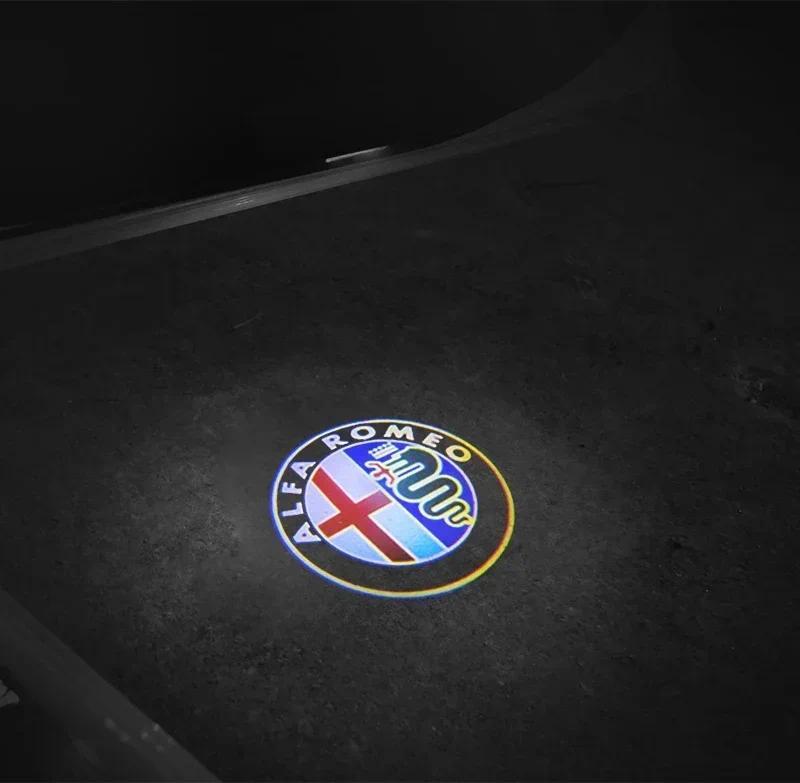 2pcs LED Car Door Welcome Light Projector Logo for Alfa Romeo 147 156 166 159 Mito Stelvio Brera Spider Giulietta Giulia