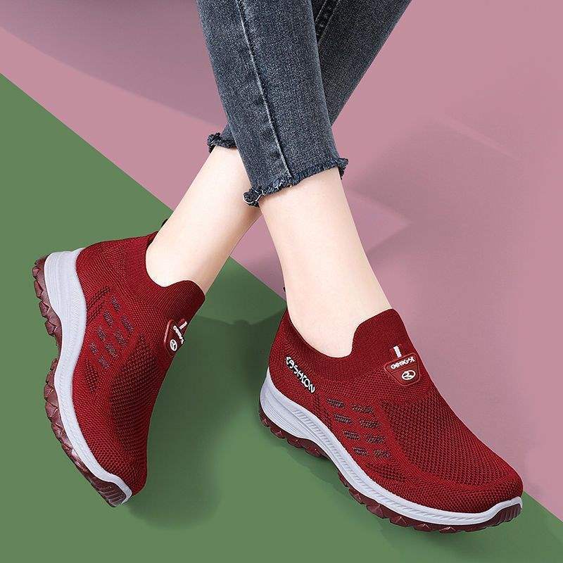 Women's Slip-On Knit Sneakers - Breathable Lightweight Non-Slip Cushioned Sole Shoes, Slip-On Closure, All-Season Walking Shoes for Gym, Dance, Everyday -Canvas Upper & PVC Outsole, Gym Shoes, Comfortable Fit, Fitness Enthusiasts, Sporty Design