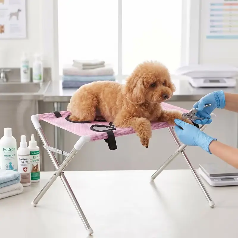 Multi-Functional Dog Grooming Hammock, Stable Frame and Quick-Dry Net, Foldable Pet Grooming Hammock for Trimming, Bathing, Brushing, Cats and Small Dogs