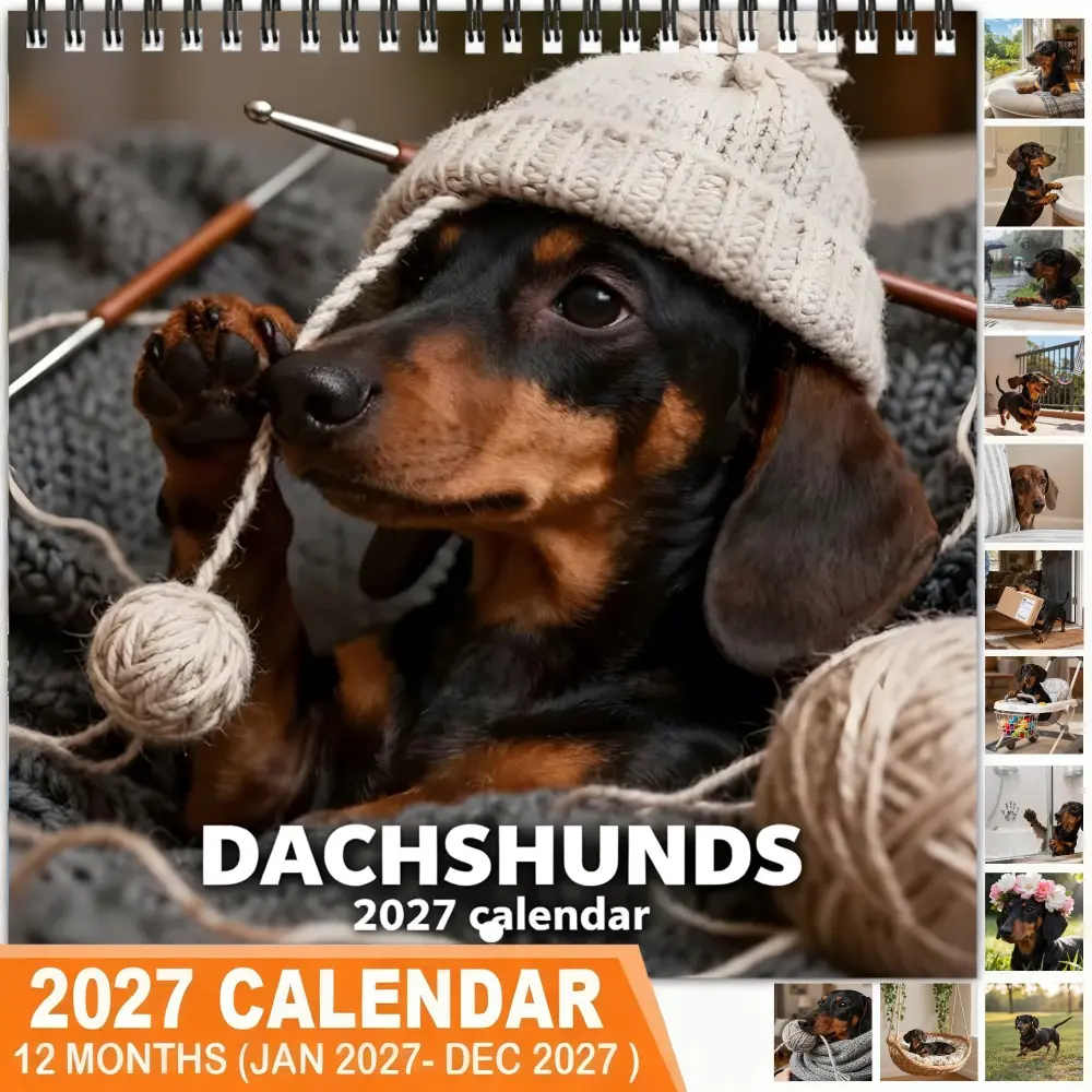 2027 Weiner Dog Planner Calendar, Spiral Bound, Monthly Weekly Daily Schedule, Pet Lover Gift, Christmas New Year Calendar