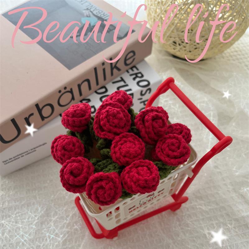 Rose Crochet Coasters with Plant Pot Handmade Knitted Flower Bouquet Coaster Coffee Table Cupmat Placemat Home Office Decor Rose Crochet Coasters with Plant Pot Handmade Knitted Flower Bouquet Coaster Coffee Table Cupmat Placemat Home Office Decor