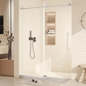 60" W x 76" H Frameless Sliding Shower Door, 3/8" Clear Tempered Glass, Brushed Nickel – Adjustable 56-60" W, 72-76" H