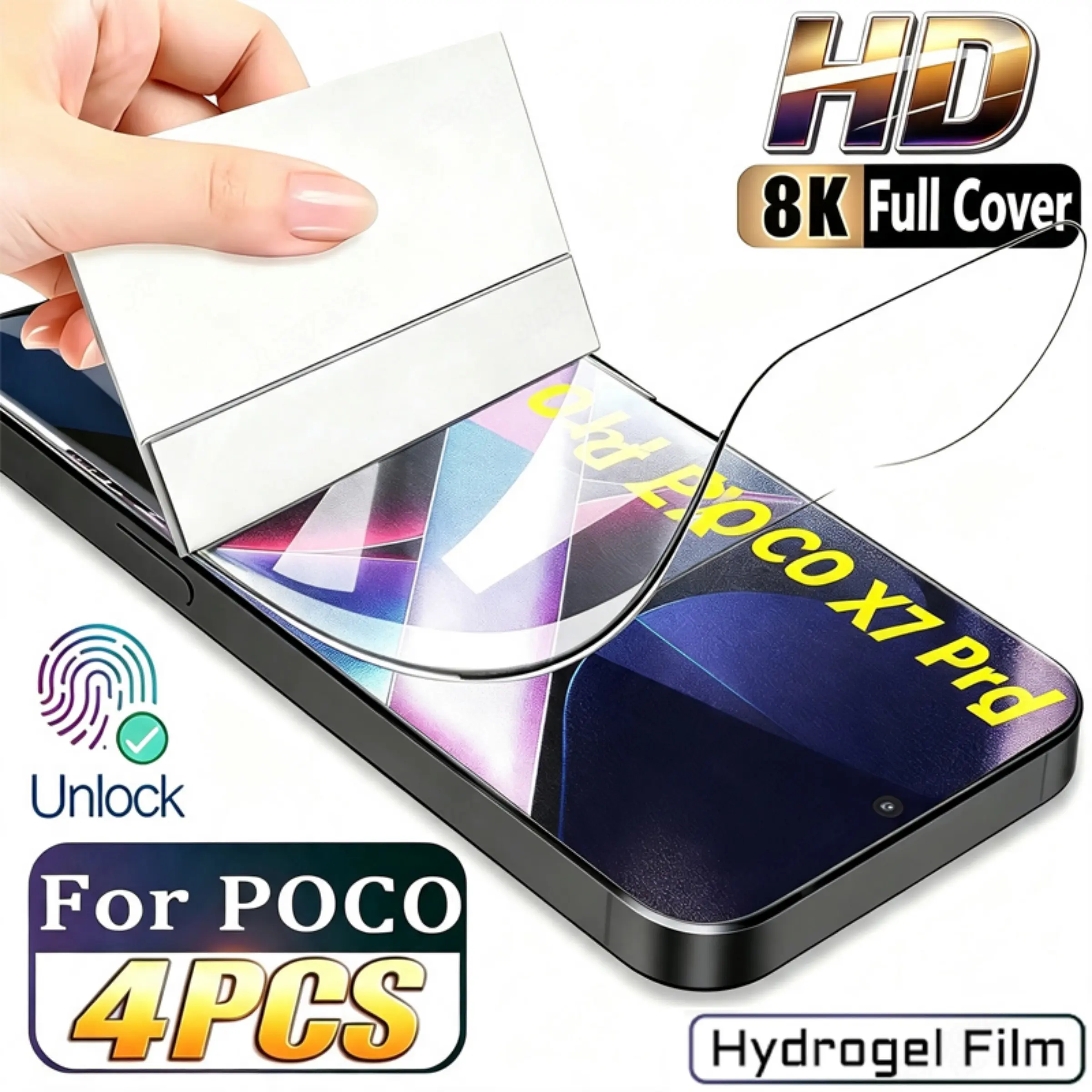 4Pcs Hydrogel Film Suitable for Xiaomi Poco X8 Pro Max X8 Pro M8 M8 Pro F8 Pro F8 Ultra X7 Pro F7 F7 Pro F7 Ultra M7 M7 Pro High Response, Sensitivity Touch, HD Transparent, Anti-Scratch, Anti-Fingerprint, Full Coverage Phoen Screen Protectors