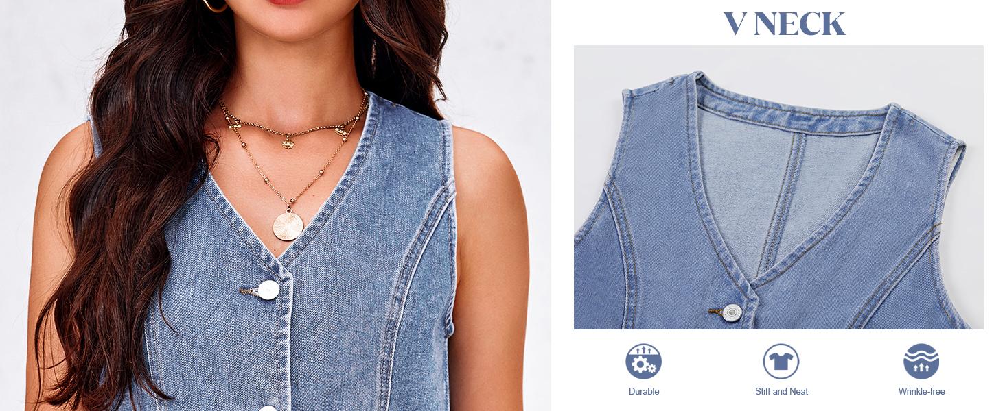 Imily Bela Womens Denim Vest Sleeveless V Neck Button Down Jean Waistcoat Jacket Y2K Summer Crop Tops