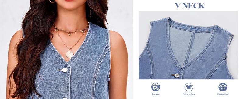 Imily Bela Womens Denim Vest Sleeveless V Neck Button Down Jean Waistcoat Jacket Y2K Summer Crop Tops