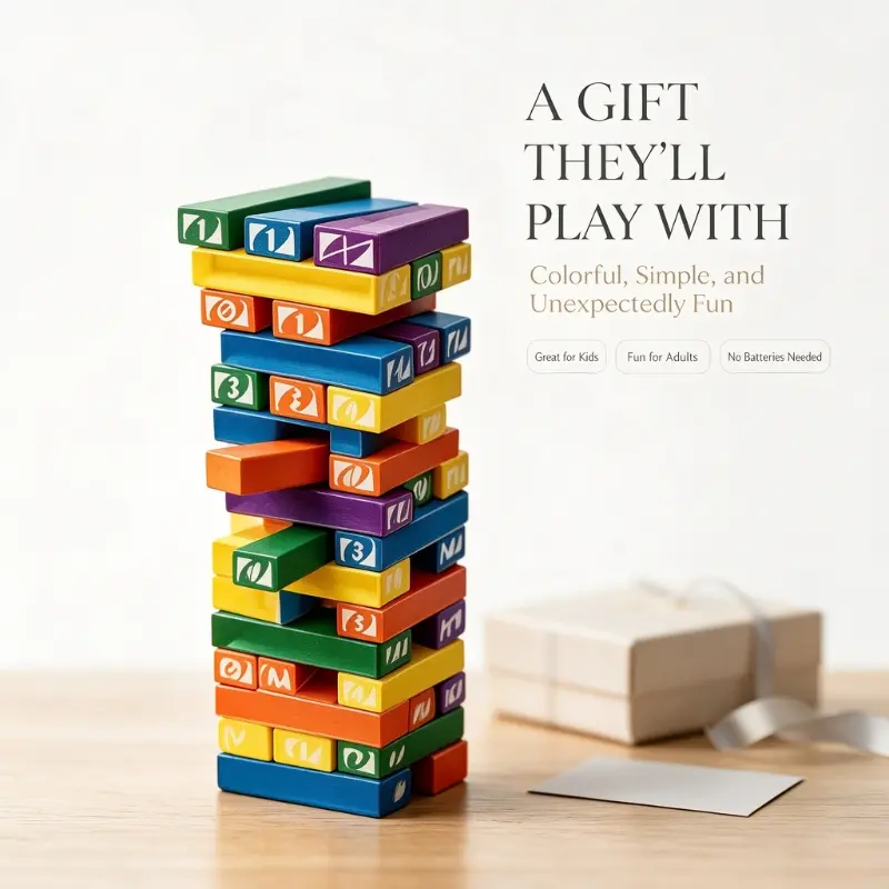 UNO Stacko Classic Stacking Tower Game, Interactive Family Tabletop Balancing Block Toy for Game Night Birthday Gift