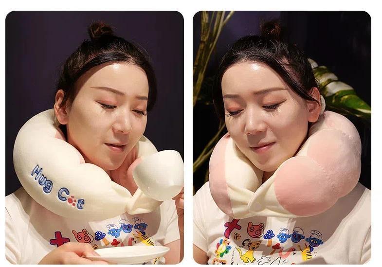 2026 Cute Sofa Cushion Cat Office Napping Pillow Cartoon Caterpillar U-shaped Pillow Crystal Velvet Portable Travel Neck Pillow