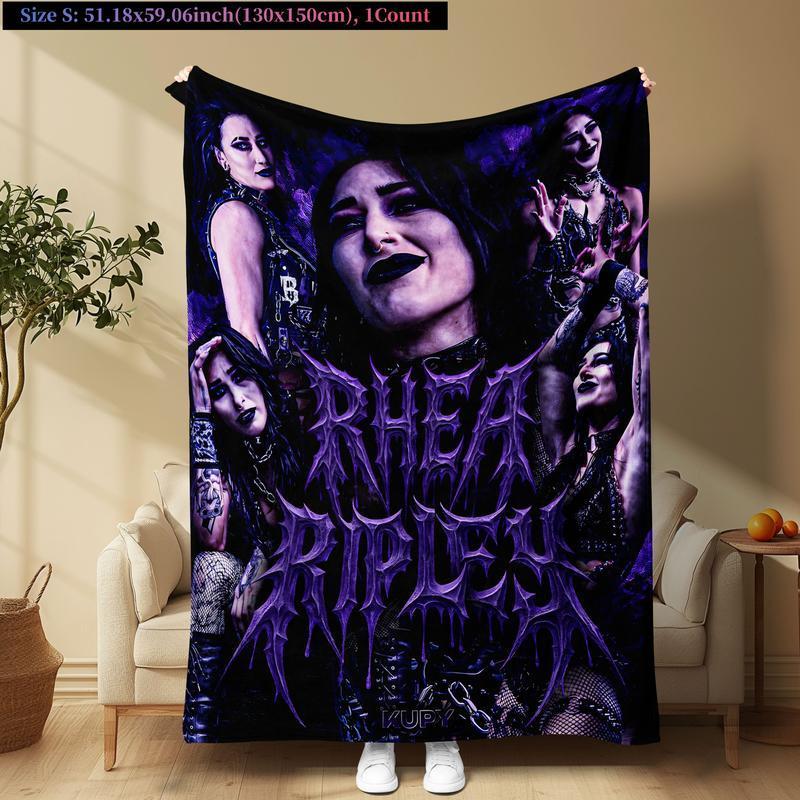 Rhea Ripley Wrestler Metal Theme Blanket, Modern Flannel Throw for Sofa Bed Chair, Cool Decor for Wrestling Music Fans