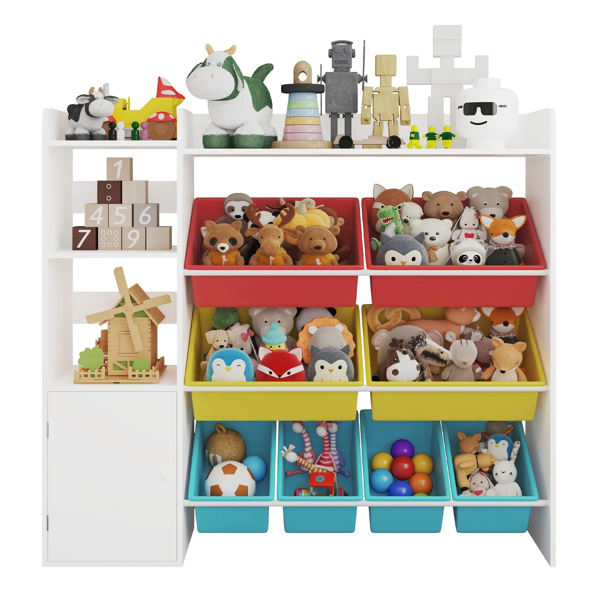 Kids Toy Organizers and Storage Toy Storage Box with 8 Bins 4-Tier Children Toy Storage, Kid Bookshelf for Playroom Organization Bookcase