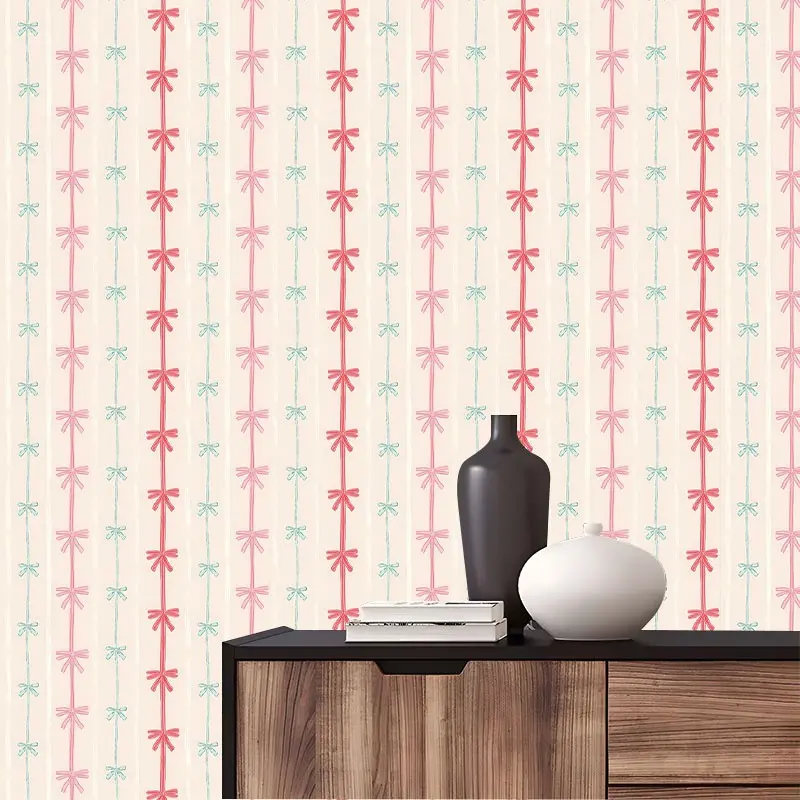 Minimalist Bow Stripe Peel And Stick Wallpaper,Cottagecore Style Christmas Design Reusable Removable Contact Paper, No Residue & Easy Install Contact Paper For Bedroom,Furniture,Kitchen,Bathroom,Idea Gift for Friends, DIY Home Decor