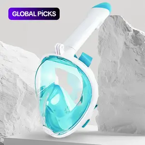 New full-dry snorkeling full-face mask, swimming and diving goggles, 180-degree panoramic anti-fog and anti-leak diving mask, with top dry system and detachable camera mount, suitable for adults and children, Snorkeling Gear