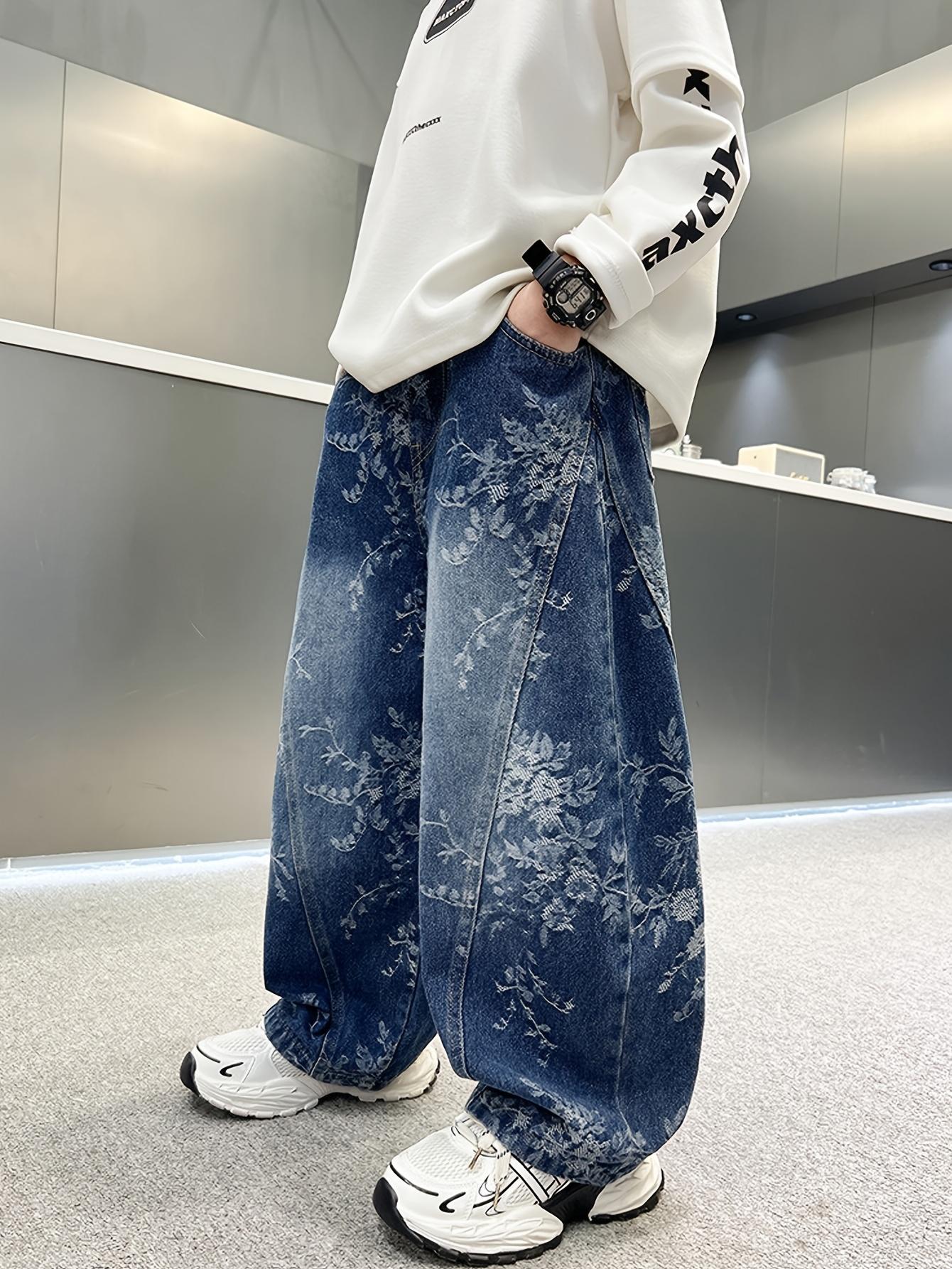 (New)Back-to-School Season Valentine's Day Fashion Trend Boys' Pants 2026 New Jacquard Simple Versatile Loose Wide-Leg Stylish Boys' Jeans