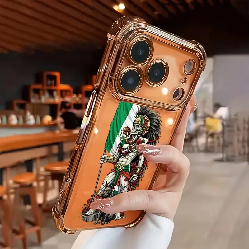 Mexican Style Skull & Patriotic Pattern TPU Anti-Drop iPhone Case with 4-Corner Airbags, Full Cover, Multi-Size Fit for iPhone 11,12,13,14,15,16,17,18 Pro Max Series