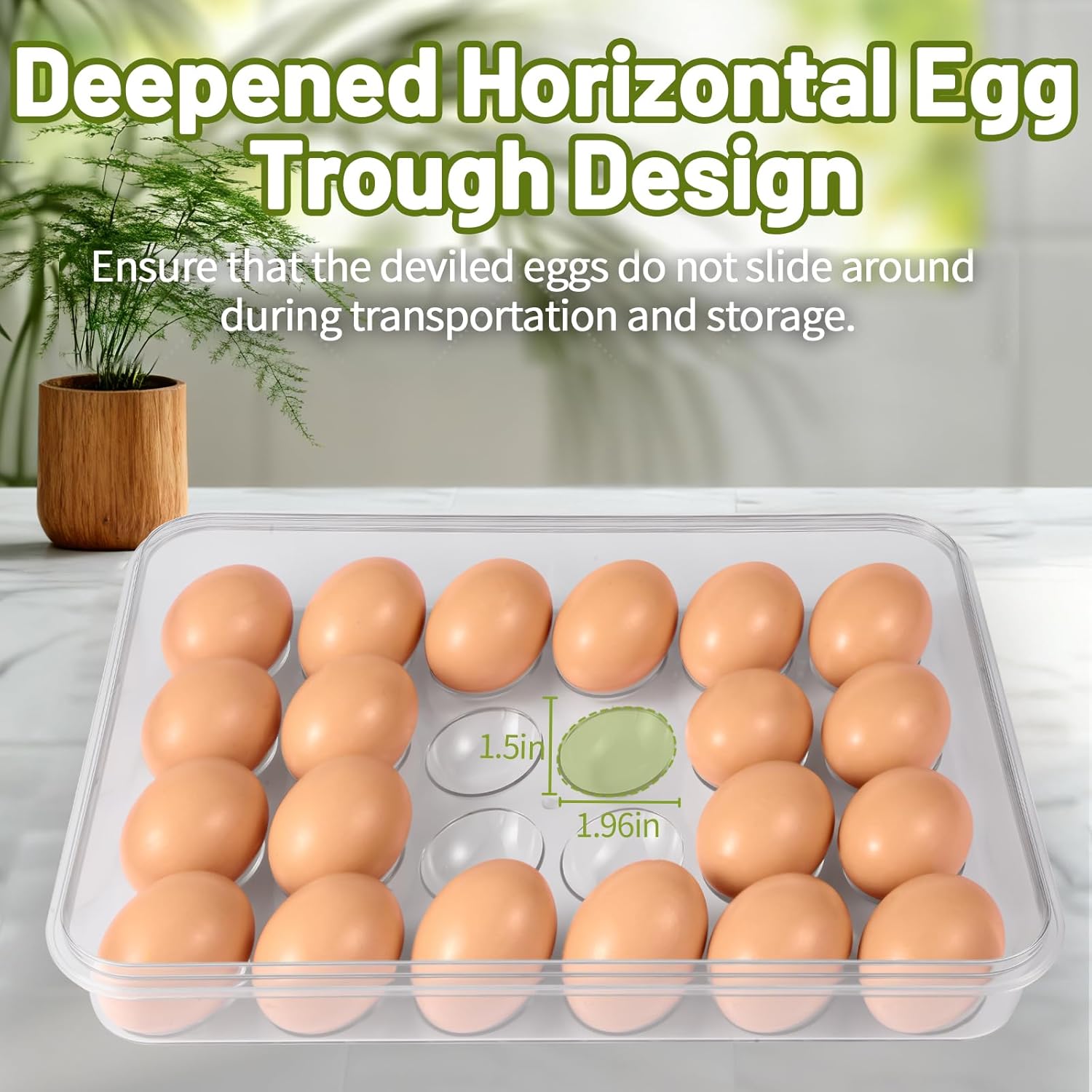 Deviled Egg Containers with Lid, 2 Pack Thick Clear Plastic Deviled Carrier with Handle Storage 48 Eggs, Stackable Egg Holder Portable Tray Platter for Fridge, Travel, Party-White