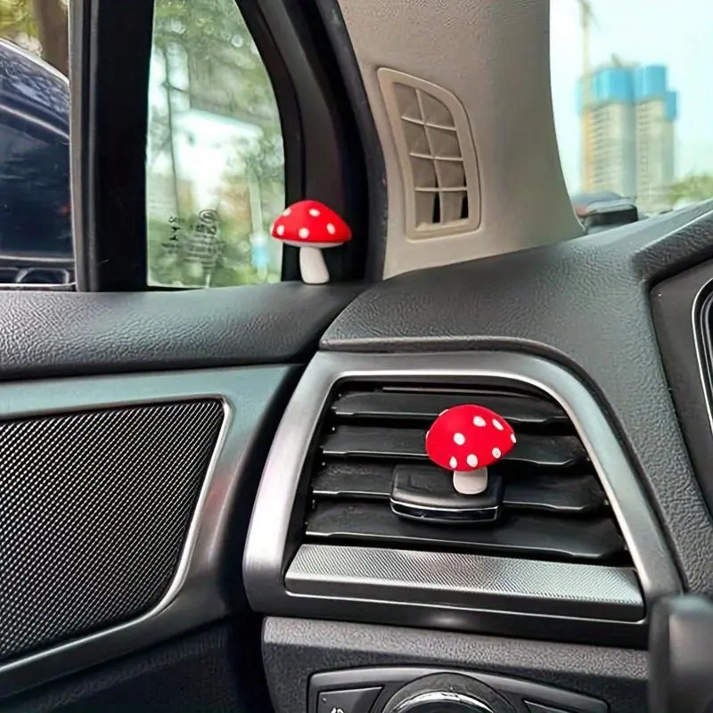 2pcs Cute Mushroom Healing Decoration Series Car Decorations, New Car Interior Car Center Console Ornaments