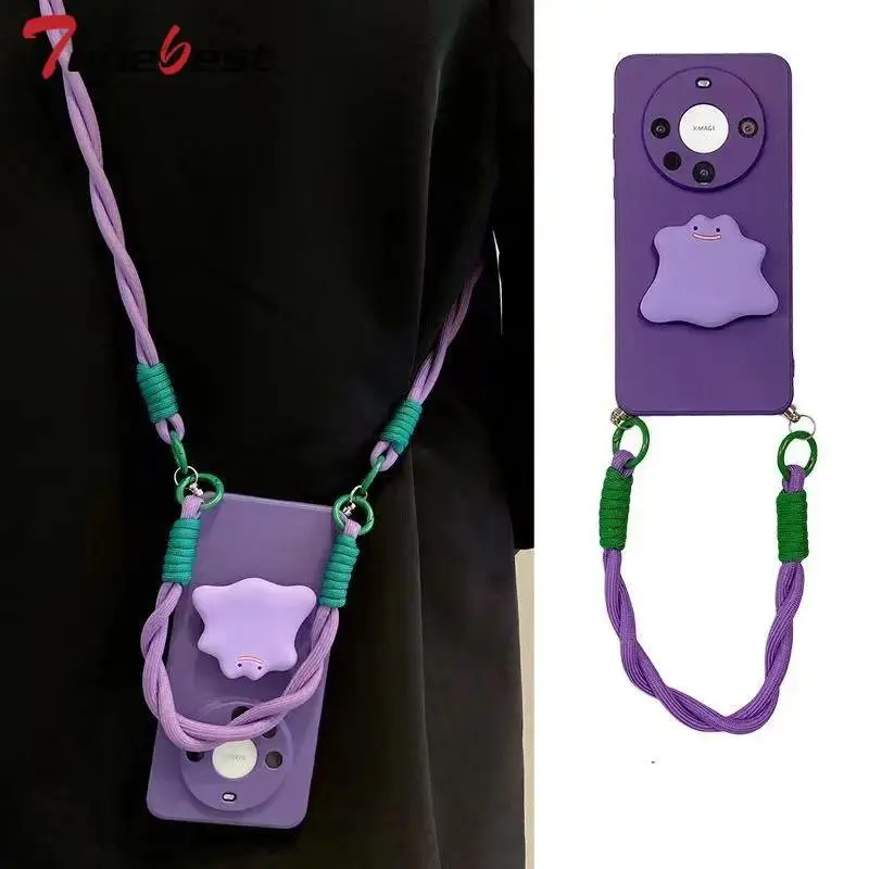 Wrist Strap Crossbody Lanyard Necklace Cartoon phone Holder Case For Huawei Pura 70 Ultra P60 Art P50 P40 P30 P20 Lite Pro Cover