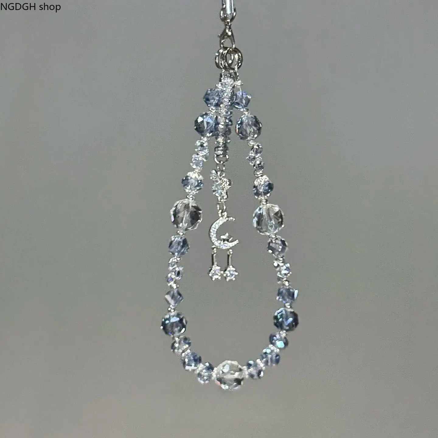 Y2K Crystal Beaded Phone Charm, Aesthetic Moon Star Beaded Keychain for Women, Cute Aurora Blue Quartz Bag Charm Cute Pendant, Handmade Fairycore Car Mirror Hanging Accessory, Sweet Girl Coquette Gift