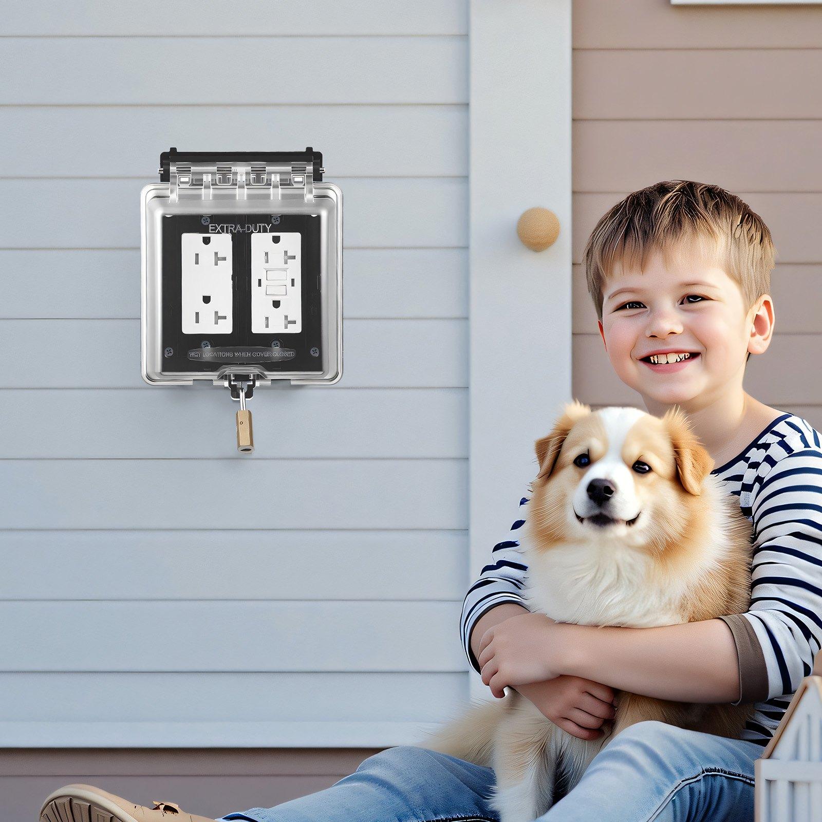 VEVOR Outdoor Outlet Cover, 2-Gang Weatherproof Electrical Outlet Cover with Lockable Design, High-Strength PC Material, 12-in-1 Outside Receptacle Socket, Horizontal/Vertical for Easy Installation