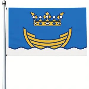 Helsinki Flag,3*5ft |   Vibrant Blue with Yellow Crown & Boat Pattern, Durable Polyester, Easy to Hang. Ideal for Indoor & Outdoor Decor, Festivals, Parties, and Unique Gifts for Men & Women |   Nautical Theme