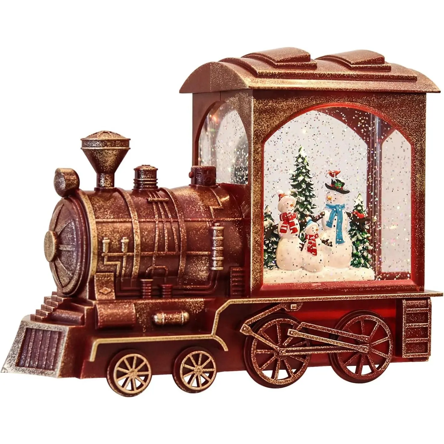 Singing Christmas Train Snow Globe with Music & Timer, Lighted-up Battery Operated Glittering Lantern for Christmas Table Centerpiece Decoration and Gift- Snowman