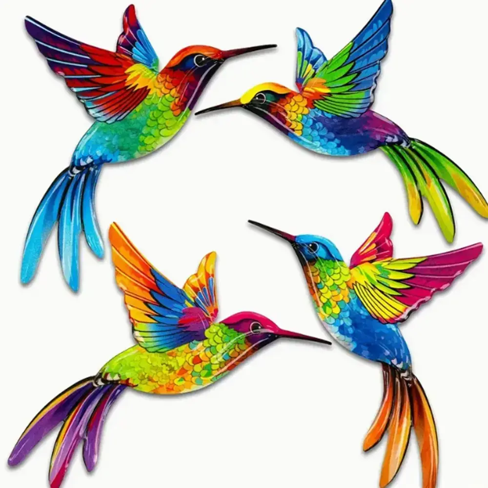 4 Piece Metal Hummingbird Wall Art, Lifelike Metal Craft Ornaments, Stylish Decor for Home, Yard, Garden, Patio, Balcony and Fence, Perfect Indoor & Outdoor Decoration