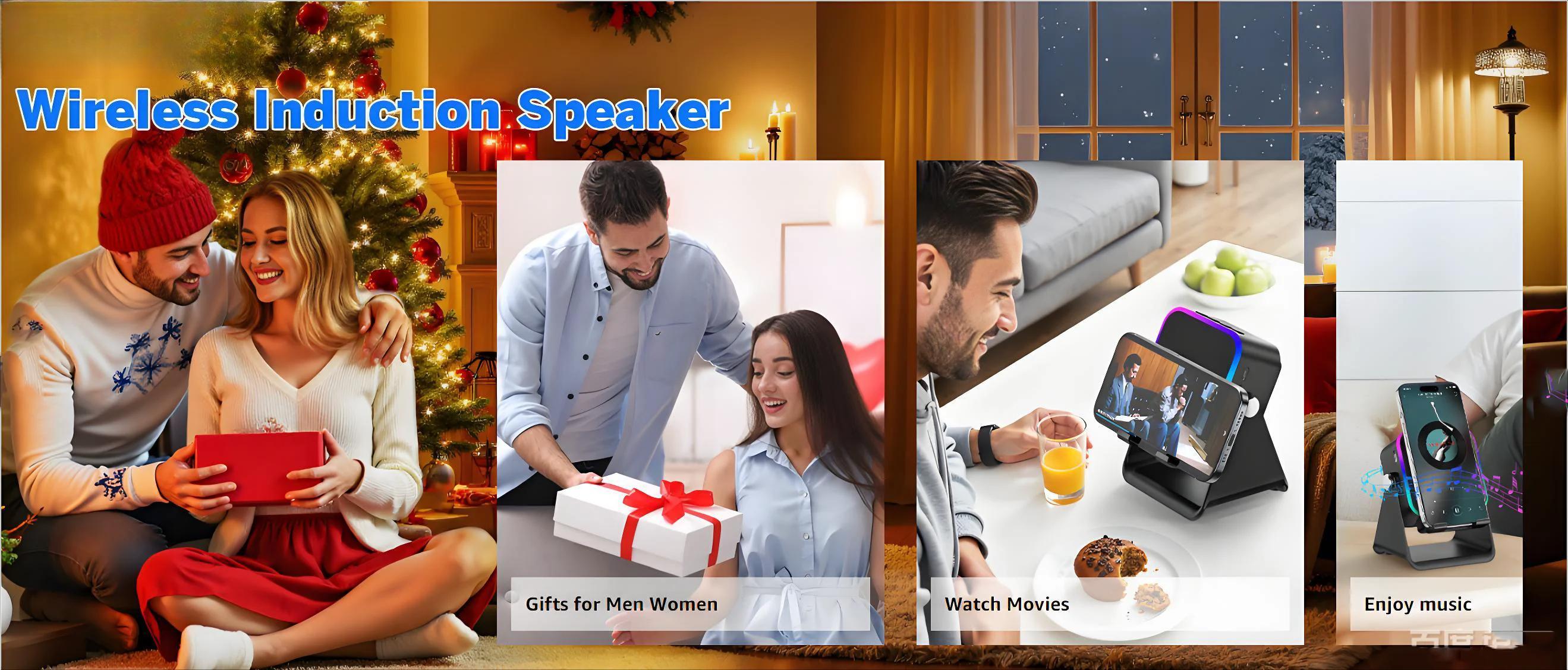 Premium New 5in1 Wireless Induction Audio Speaker Phone Stand Rechargeable Emergency Power Bank 360° Adjustable Mobile Tablet Stand